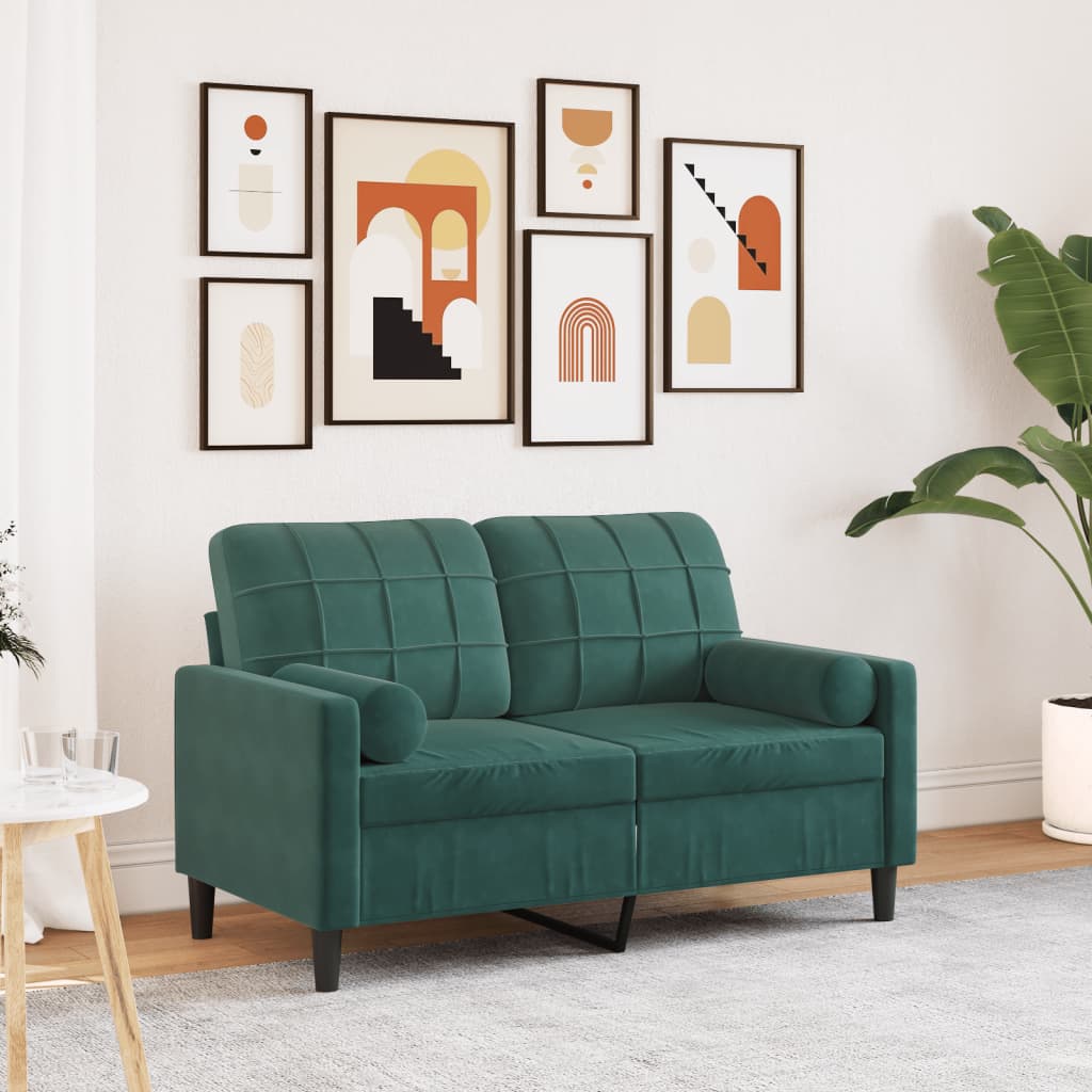 Canapé 2 places avec oreillers vert foncé 120 cm velours