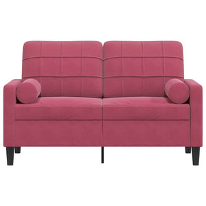 Canapé 2 places avec oreillers bordeaux 120 cm velours
