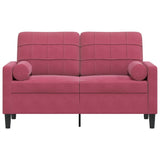 Canapé 2 places avec oreillers bordeaux 120 cm velours