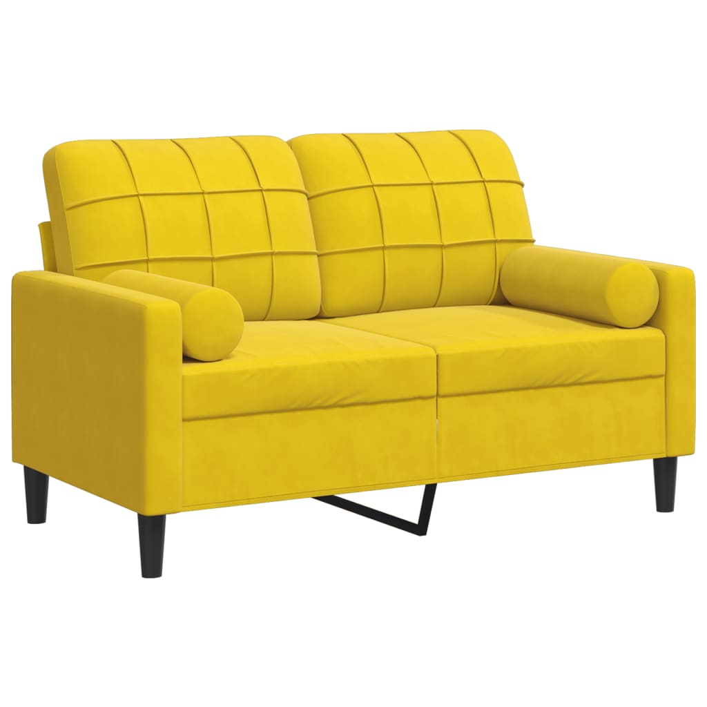 Canapé 2 places avec oreillers décoratifs jaune 120 cm velours