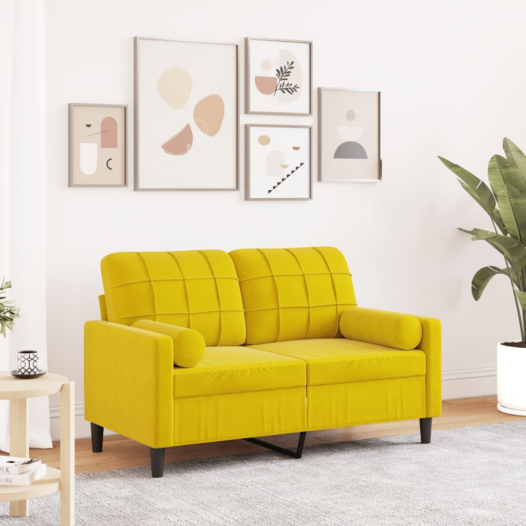 Canapé 2 places avec oreillers décoratifs jaune 120 cm velours