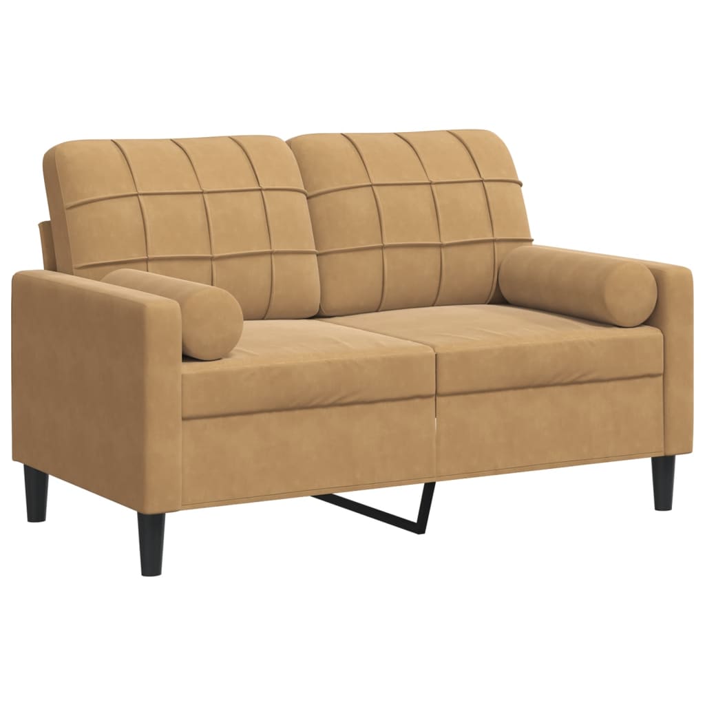 Canapé 2 places avec oreillers décoratifs brun 120 cm velours