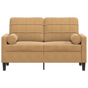 Canapé 2 places avec oreillers décoratifs brun 120 cm velours