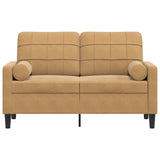 Canapé 2 places avec oreillers décoratifs brun 120 cm velours