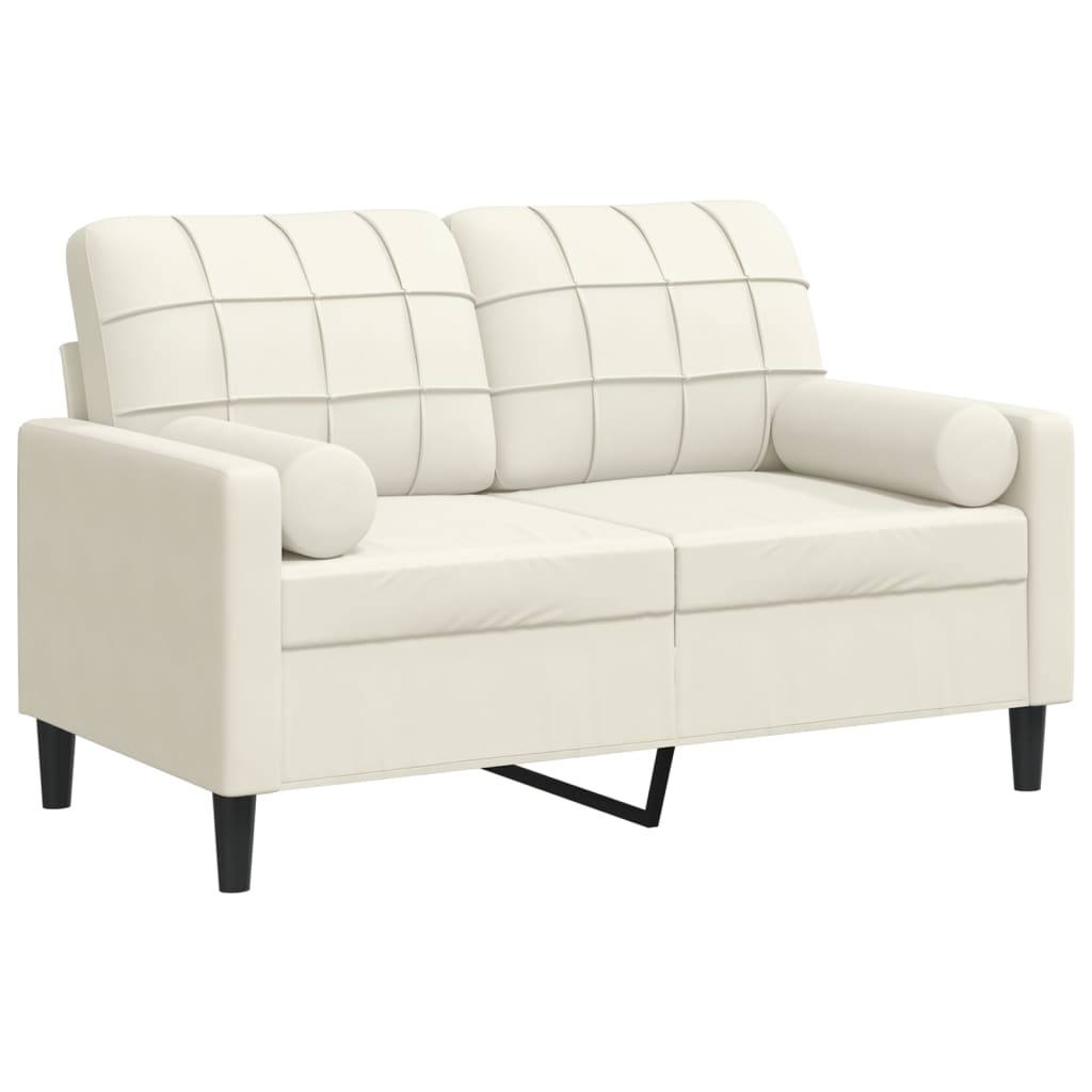 Canapé 2 places avec oreillers décoratifs crème 120 cm velours