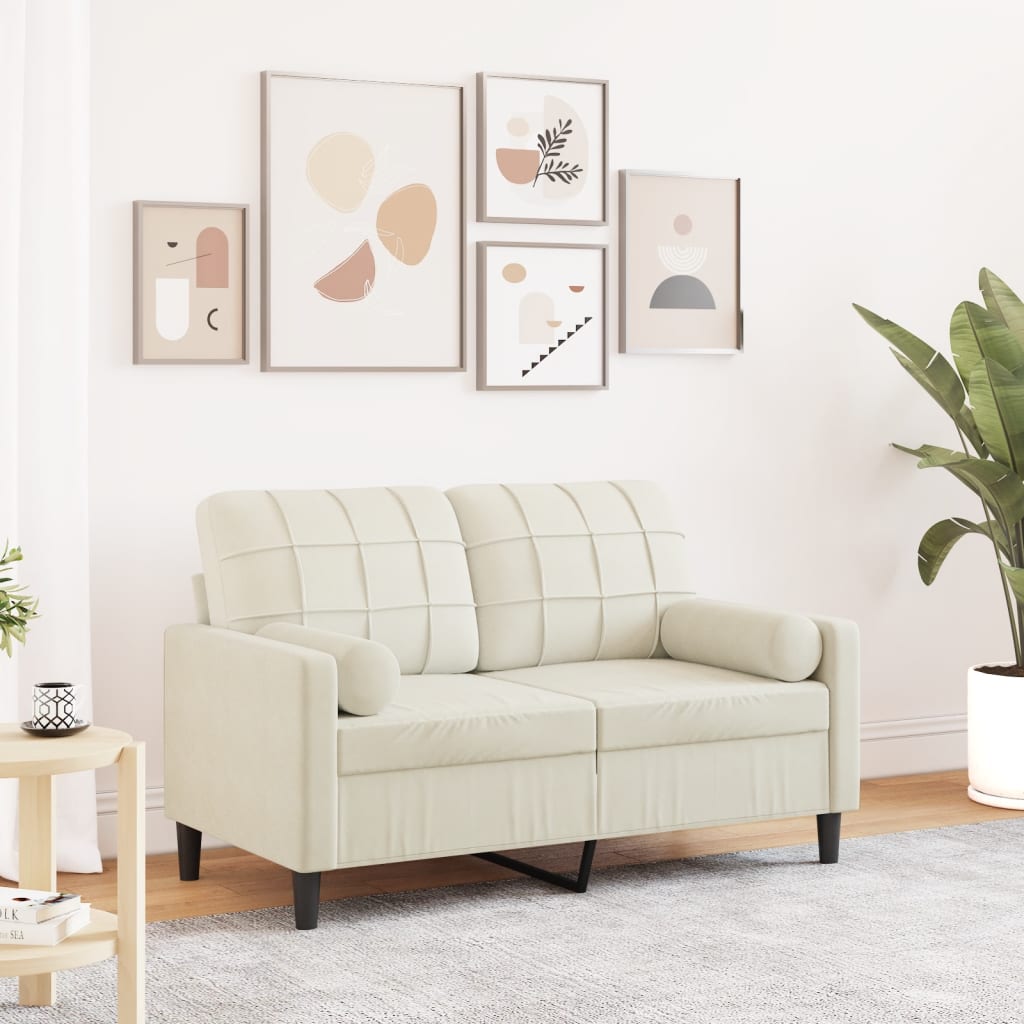 Canapé 2 places avec oreillers décoratifs crème 120 cm velours