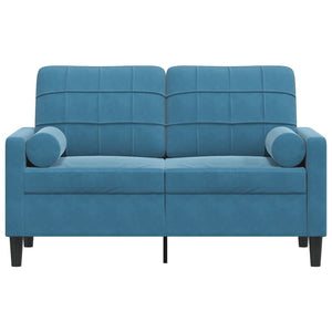 Canapé 2 places avec oreillers décoratifs bleu 120 cm velours