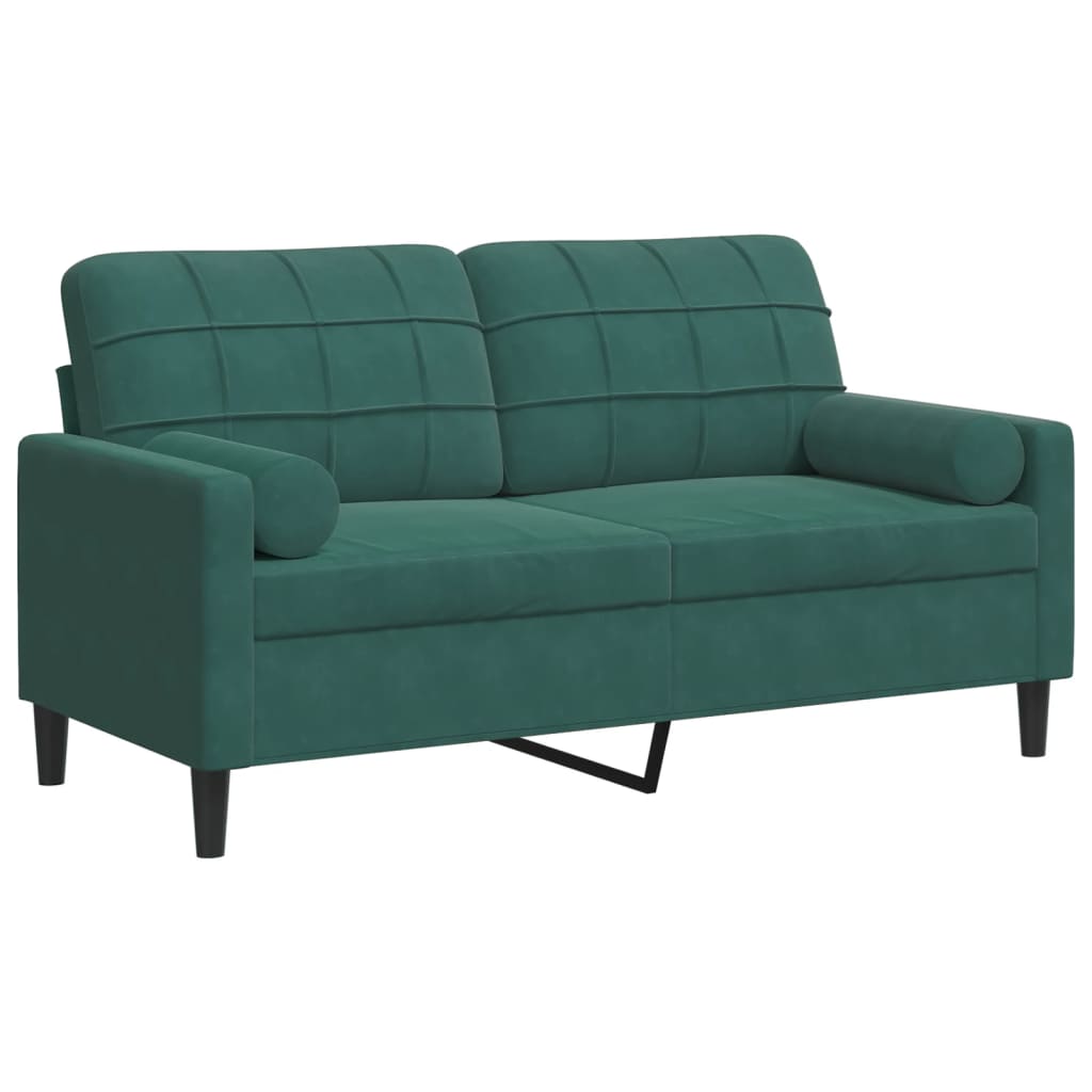 Canapé 2 places avec oreillers vert foncé 140 cm velours