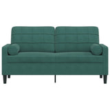 Canapé 2 places avec oreillers vert foncé 140 cm velours