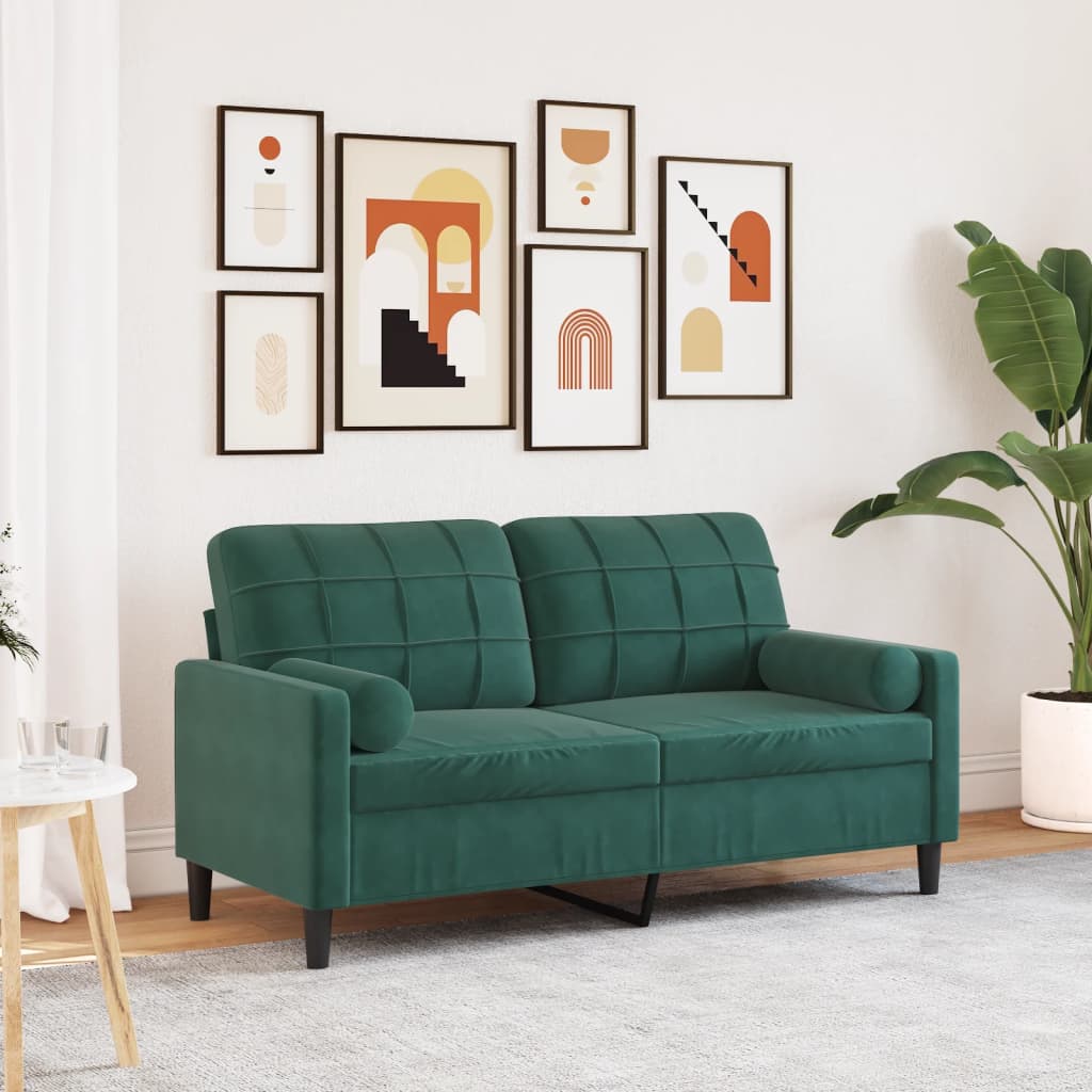 Canapé 2 places avec oreillers vert foncé 140 cm velours
