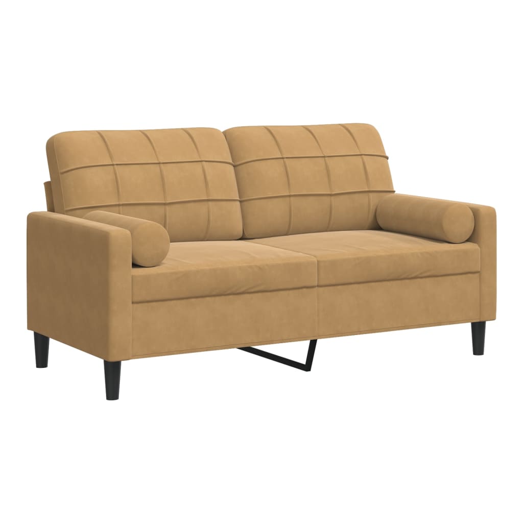Canapé 2 places avec oreillers décoratifs brun 140 cm velours