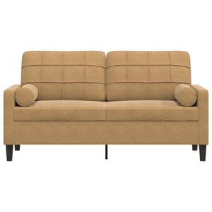 Canapé 2 places avec oreillers décoratifs brun 140 cm velours