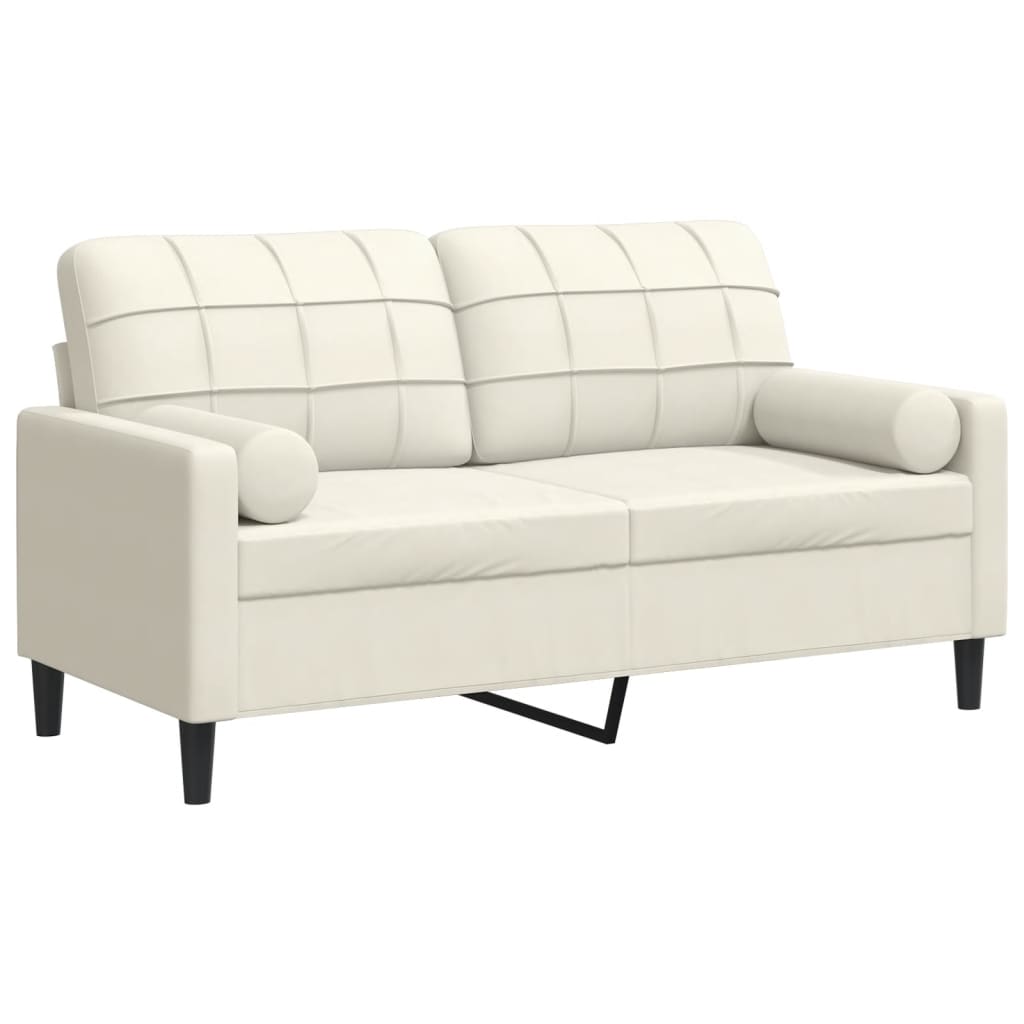 Canapé 2 places avec oreillers décoratifs crème 140 cm velours