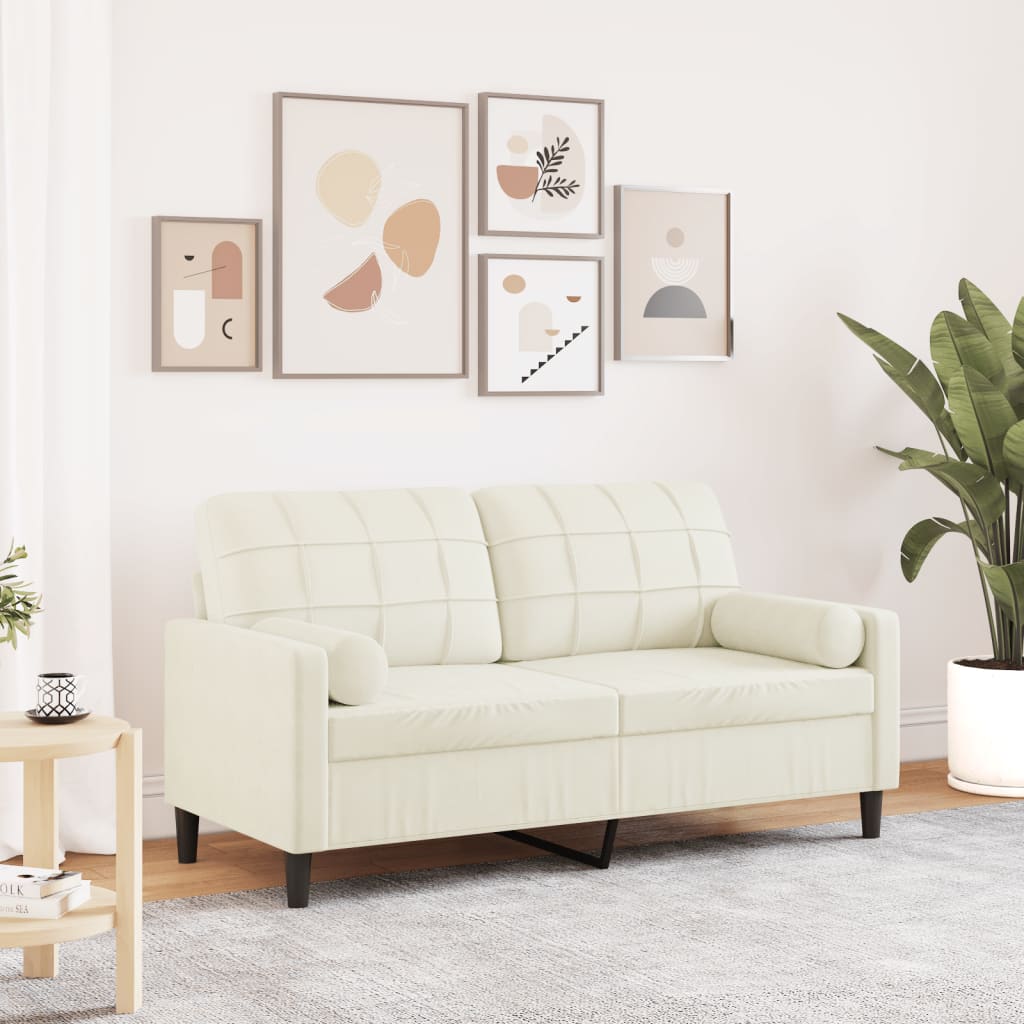 Canapé 2 places avec oreillers décoratifs crème 140 cm velours
