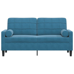 Canapé 2 places avec oreillers décoratifs bleu 140 cm velours