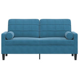 Canapé 2 places avec oreillers décoratifs bleu 140 cm velours