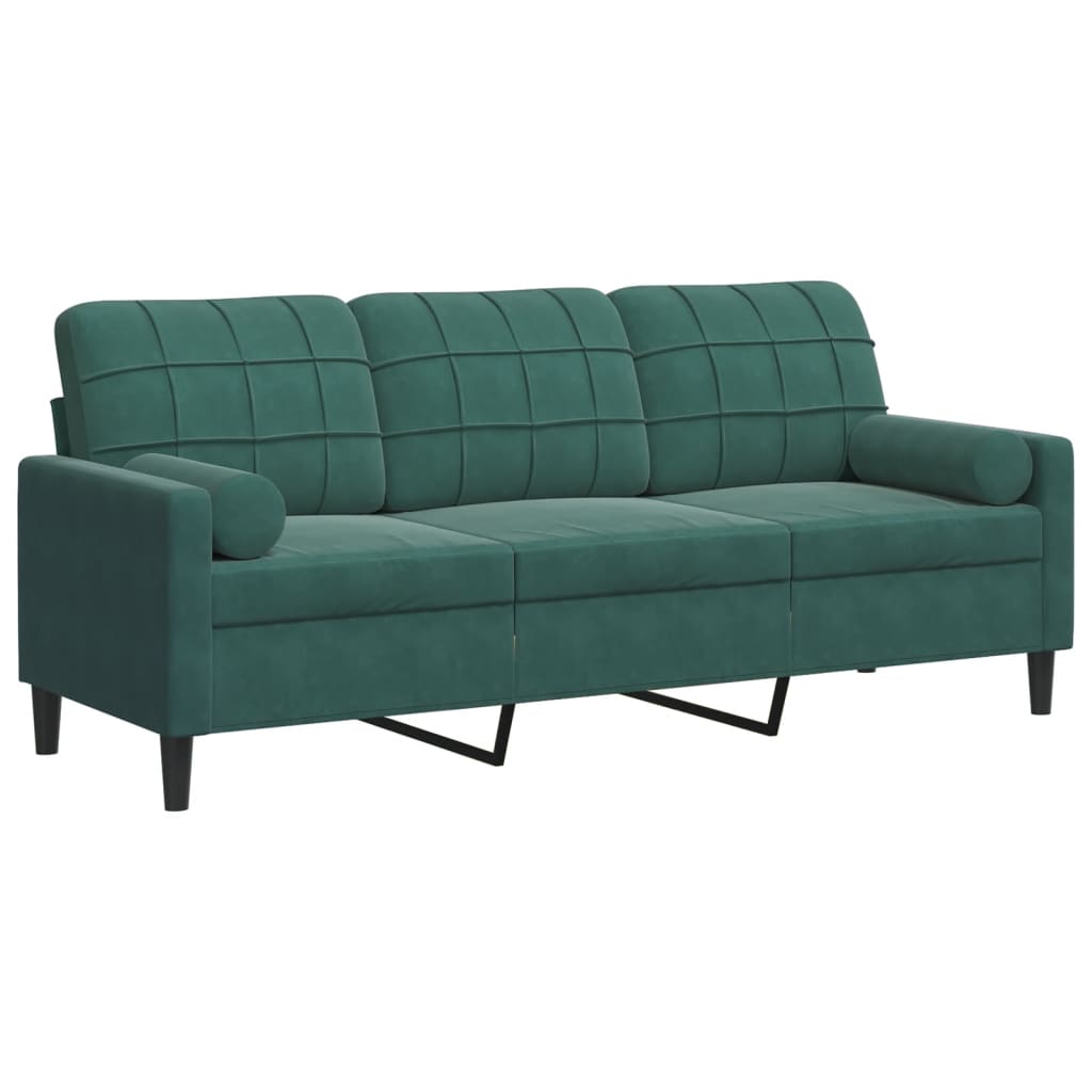 Canapé 3 places avec oreillers vert foncé 180 cm velours