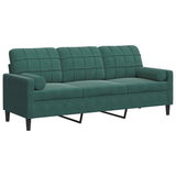 Canapé 3 places avec oreillers vert foncé 180 cm velours