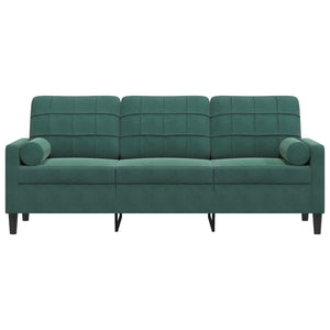 Canapé 3 places avec oreillers vert foncé 180 cm velours