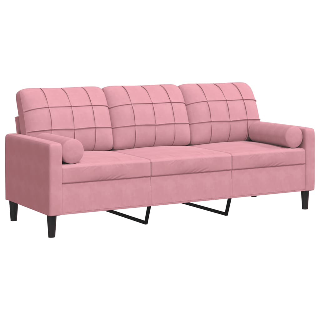 Canapé 3 places avec oreillers décoratifs rose 180 cm velours