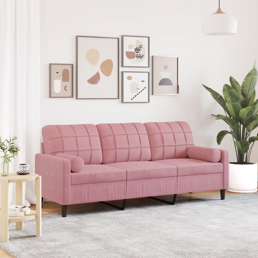 Canapé 3 places avec oreillers décoratifs rose 180 cm velours