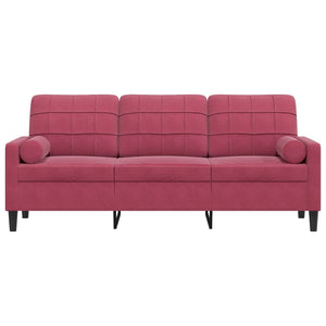 Canapé 3 places avec oreillers bordeaux 180 cm velours