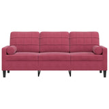 Canapé 3 places avec oreillers bordeaux 180 cm velours