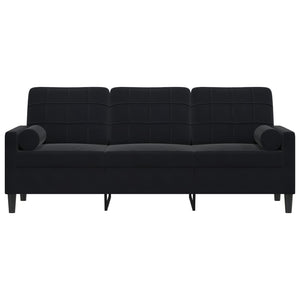 Canapé 3 places avec oreillers décoratifs noir 180 cm velours