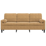 Canapé 3 places avec oreillers décoratifs marron 180 cm velours