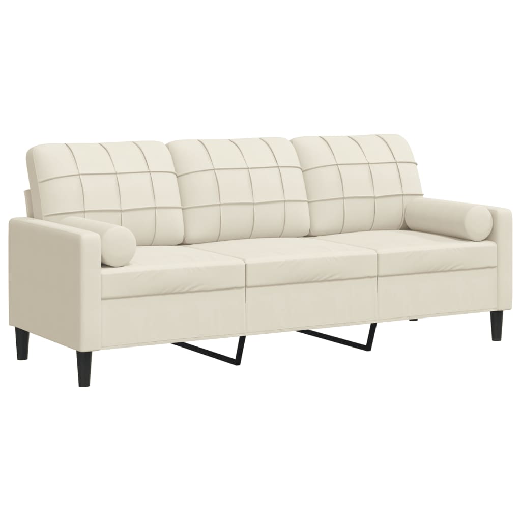 Canapé 3 places avec oreillers décoratifs crème 180 cm velours