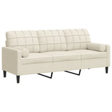 Canapé 3 places avec oreillers décoratifs crème 180 cm velours