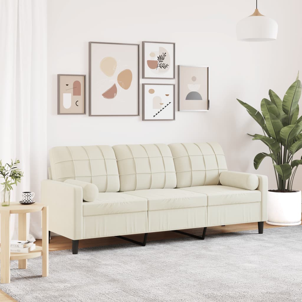 Canapé 3 places avec oreillers décoratifs crème 180 cm velours