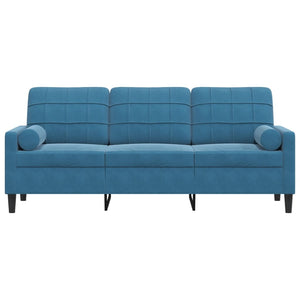 Canapé 3 places avec oreillers décoratifs bleu 180 cm velours