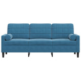 Canapé 3 places avec oreillers décoratifs bleu 180 cm velours
