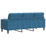 Canapé 3 places avec oreillers décoratifs bleu 180 cm velours