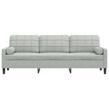 Canapé 3 places avec oreillers gris clair 210 cm velours