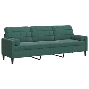 Canapé 3 places avec oreillers vert foncé 210 cm velours