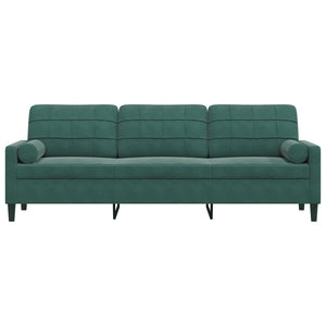 Canapé 3 places avec oreillers vert foncé 210 cm velours