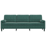 Canapé 3 places avec oreillers vert foncé 210 cm velours