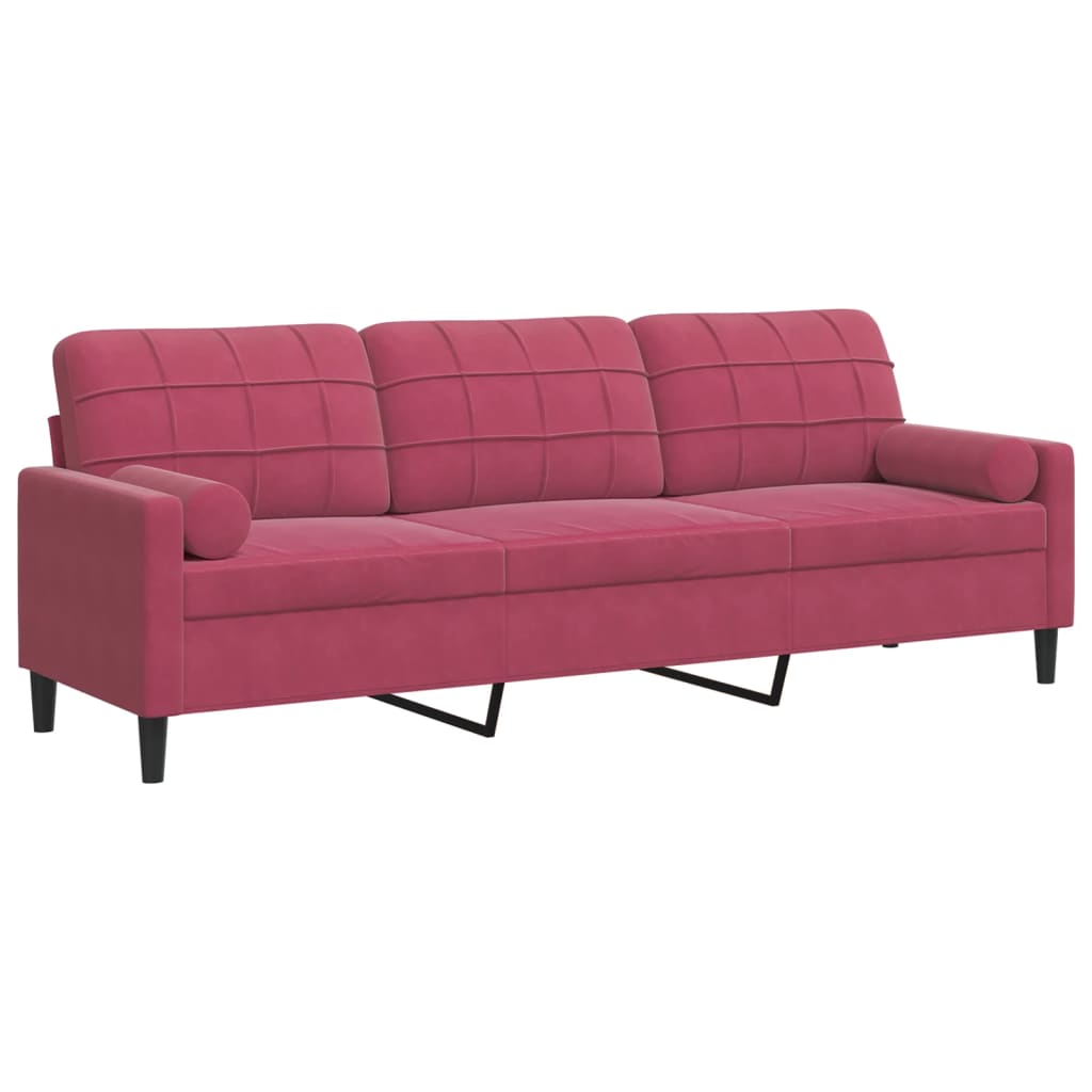 Canapé 3 places avec oreillers bordeaux 210 cm velours