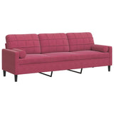 Canapé 3 places avec oreillers bordeaux 210 cm velours