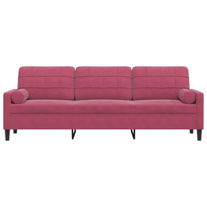 Canapé 3 places avec oreillers bordeaux 210 cm velours