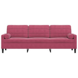 Canapé 3 places avec oreillers bordeaux 210 cm velours
