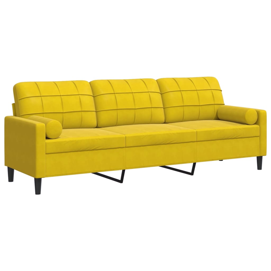 Canapé 3 places avec oreillers décoratifs jaune 210 cm velours