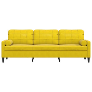 Canapé 3 places avec oreillers décoratifs jaune 210 cm velours