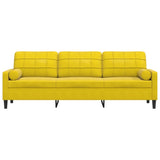 Canapé 3 places avec oreillers décoratifs jaune 210 cm velours