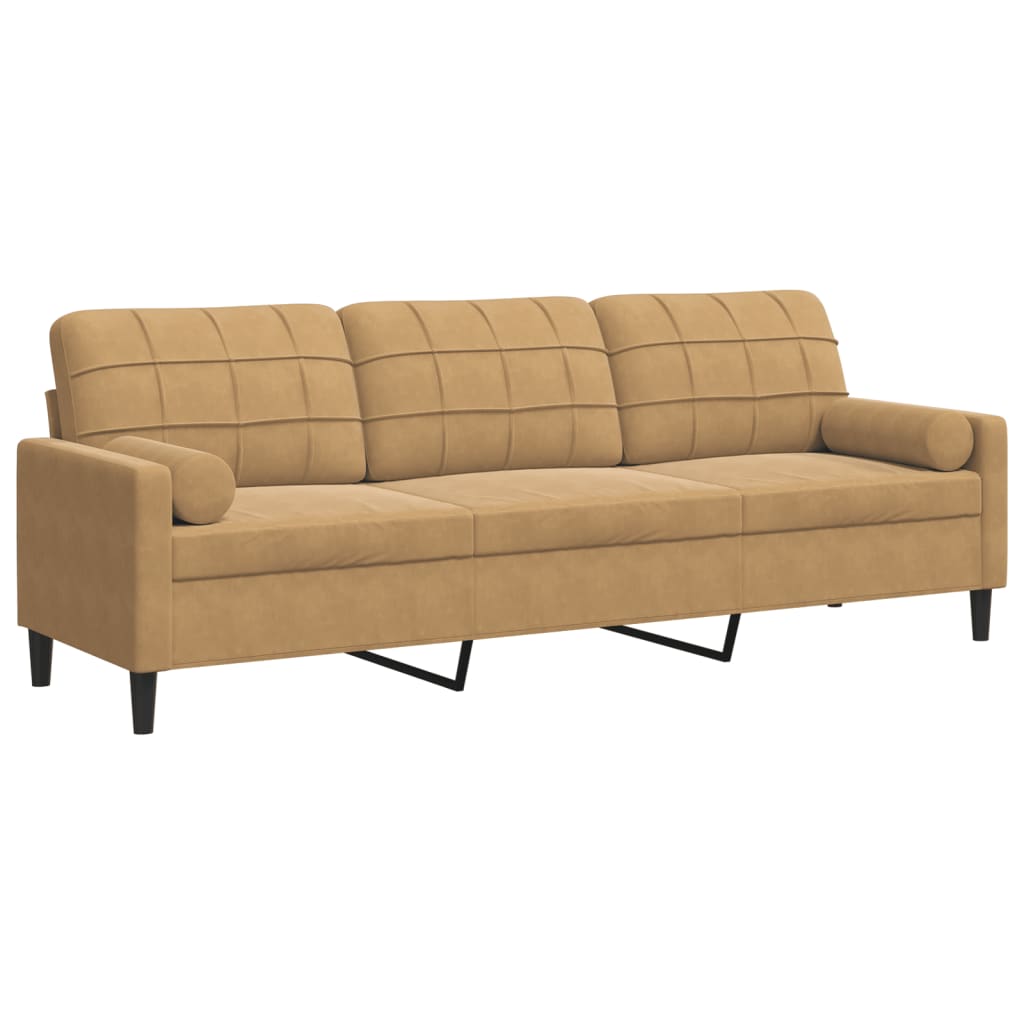 Canapé 3 places avec oreillers décoratifs marron 210 cm velours