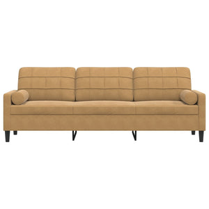Canapé 3 places avec oreillers décoratifs marron 210 cm velours