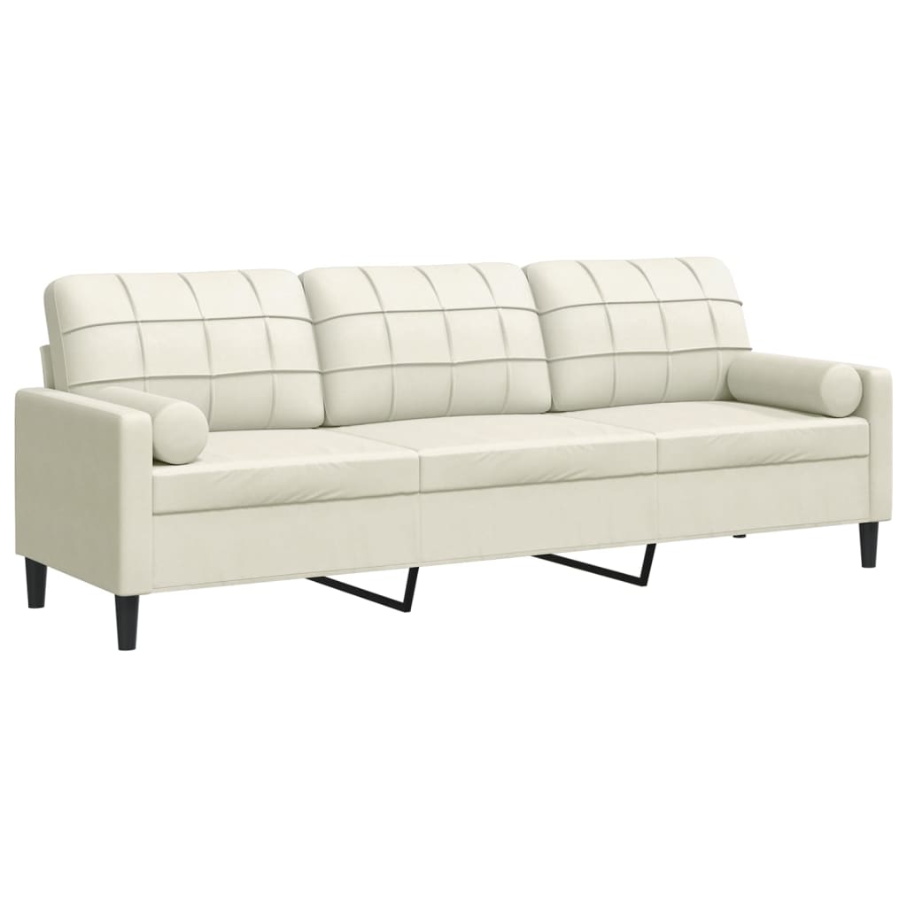 Canapé 3 places avec oreillers décoratifs crème 210 cm velours