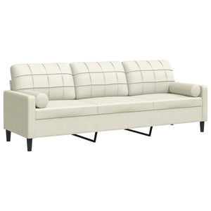 Canapé 3 places avec oreillers décoratifs crème 210 cm velours